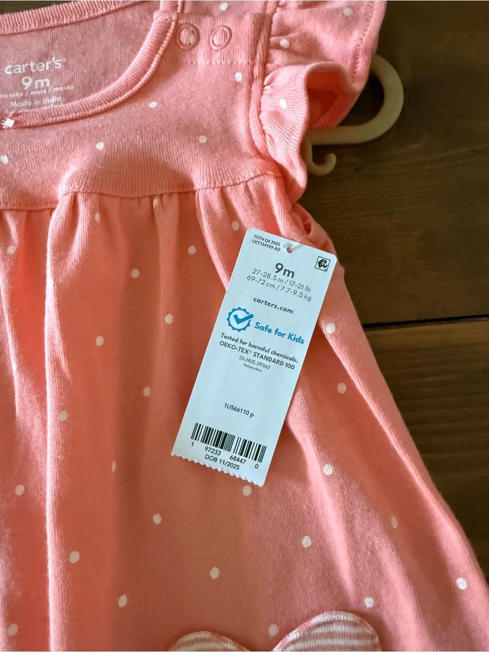 NWT Carter's Pink Polka Dot Heart Pocket Romper